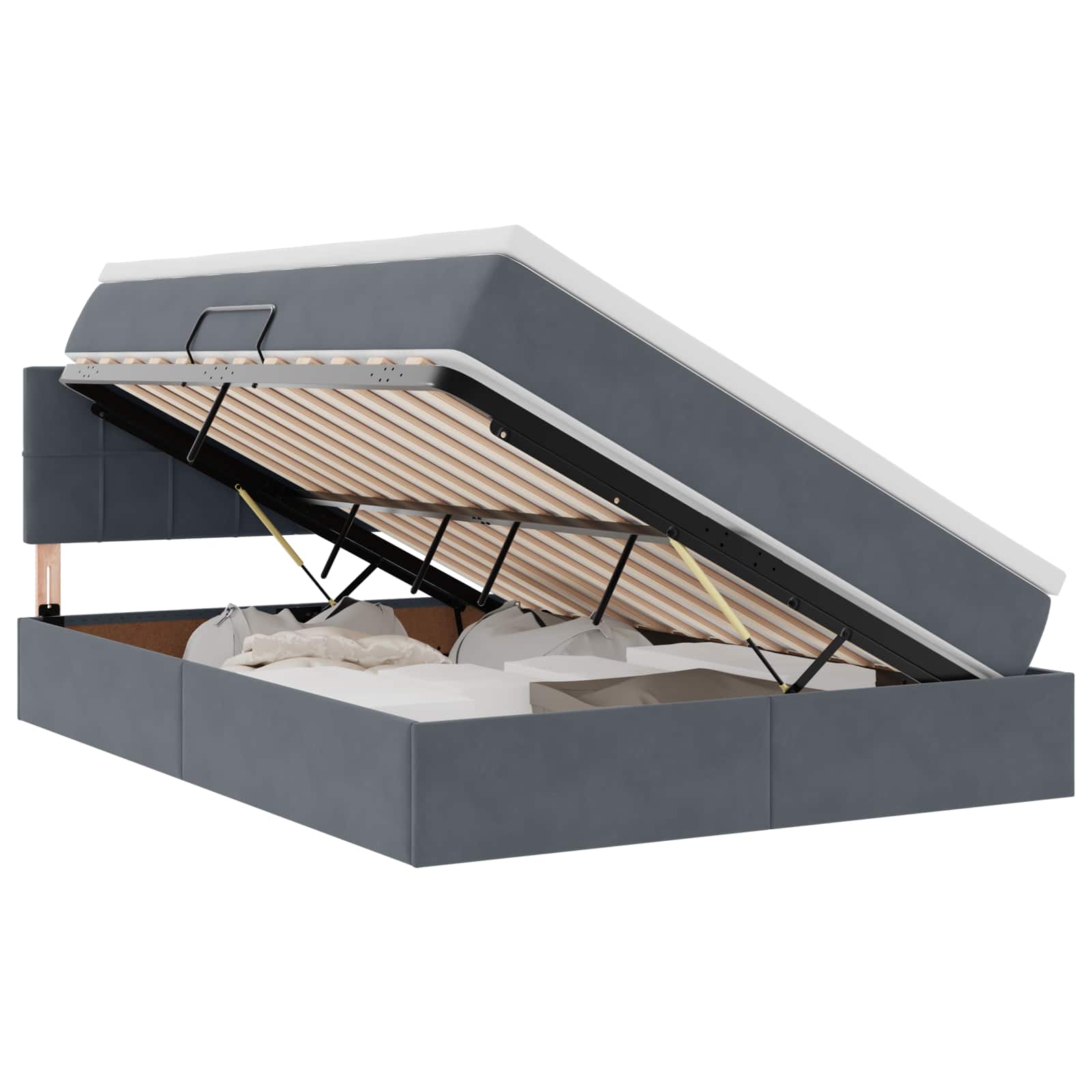 Lit de rangement gris foncé, 140 x 190 cm, en velours - 2