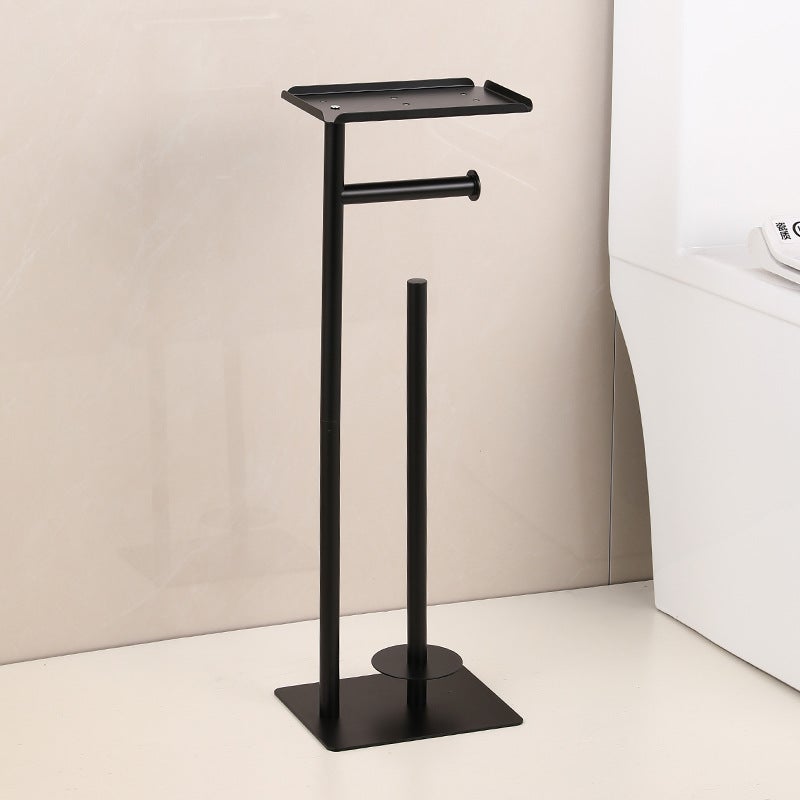 Porte-Rouleau de Papier Toilette sur Pied avec étagère de Rangement supérieure, Support de Papier Toilette Noir, Distributeur de Papier Toilette au - 4