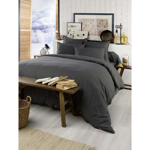 Housse de Couette Chaude 240 x 220 cm – Flanelle Unie – Candice Anthracite