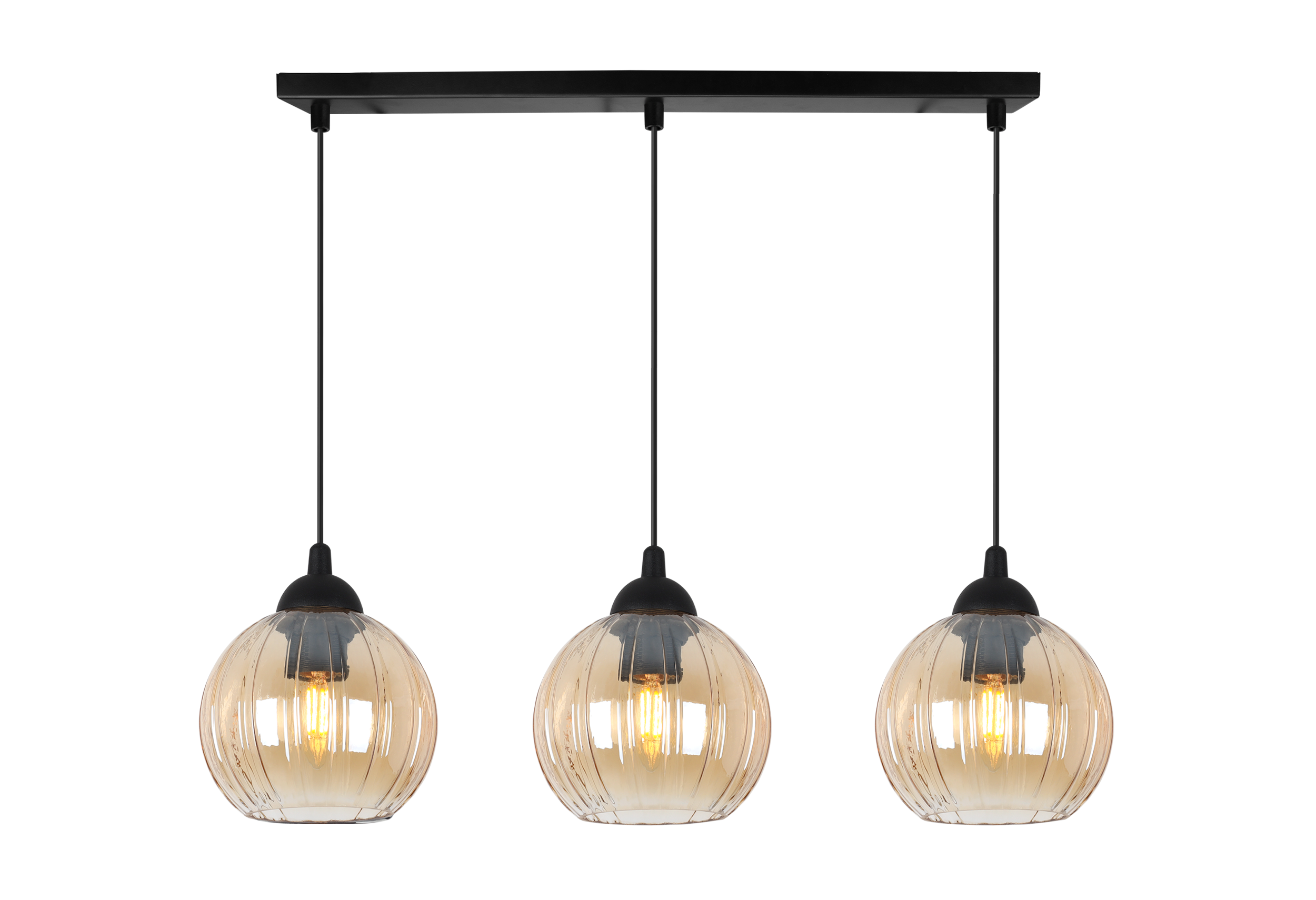 Lampa sufitowa wisząca pozioma Riffle loft 3xE27 klosz kula miodowa Light Home LH