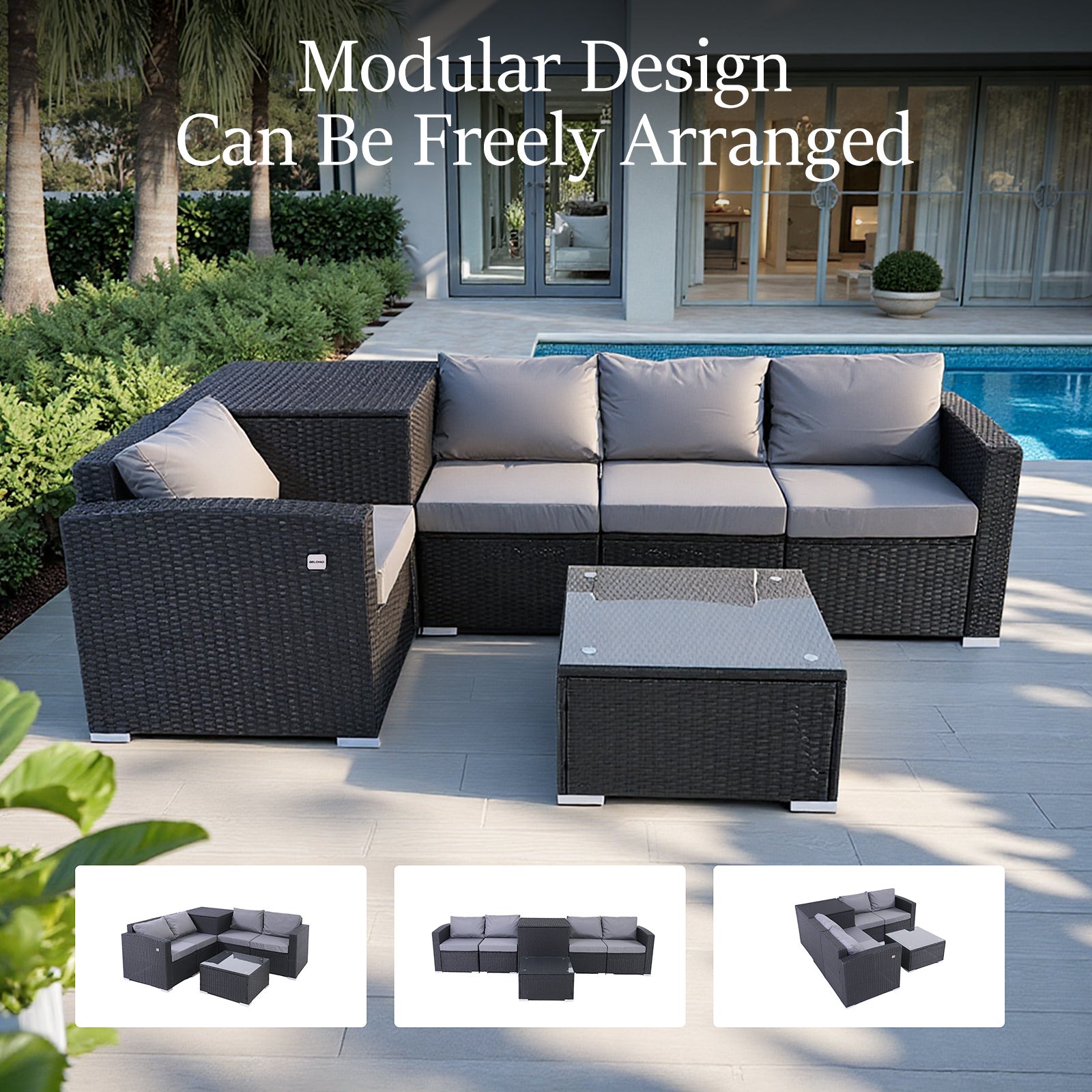 HOMAVO Ensemble de Jardin pour 4 Personnes, avec 1 Table, 1 Boîte de Rangement, 1 Housse de Table Extérieure - 7