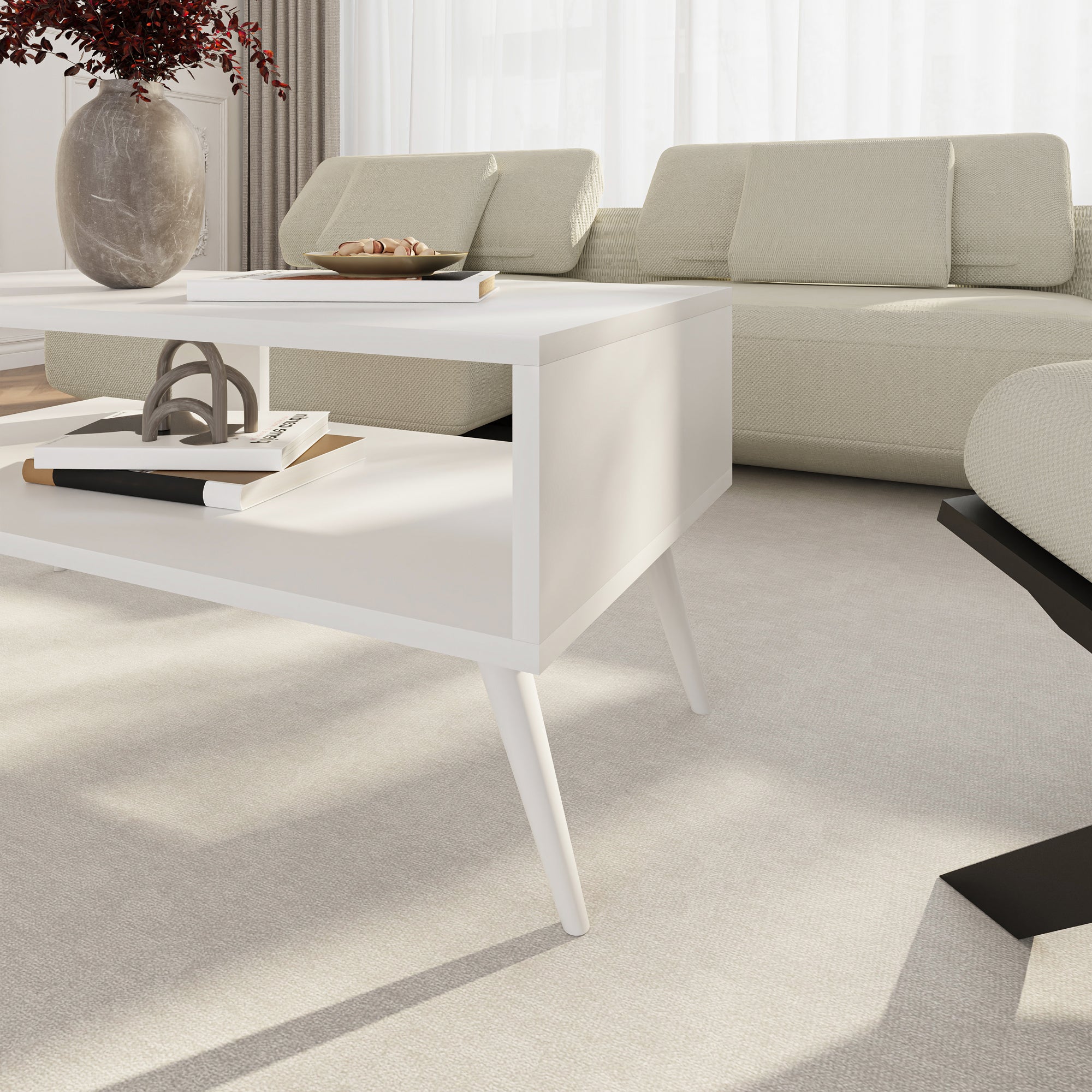 Mesa de centro Lycksele aglomerado 40 x 90 x 45 cm blanco [en.casa] - 6