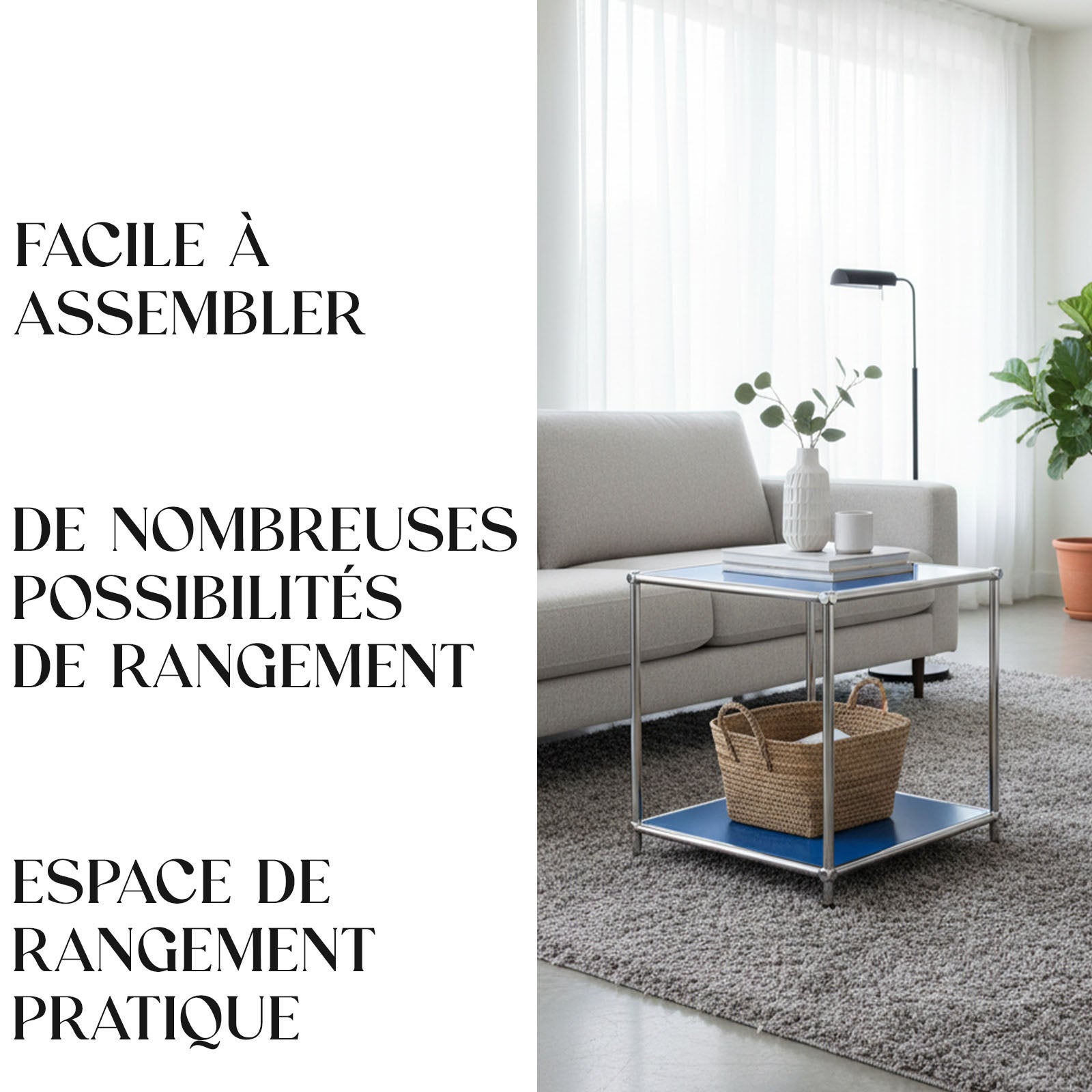 Étagère métal chromé design épuré, Concept Epuré MK-012 : 2 étages, L40 x P40 x H46 cm, Bleu - 5