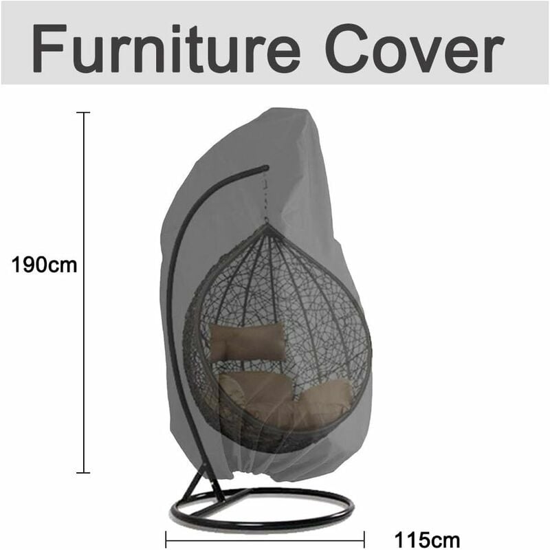 Housse de Fauteuil Suspendu 190x115cm Noir - Protection Imperméable Contre Eau et Poussière pour Chaise Jardin Rotin Osier - 4