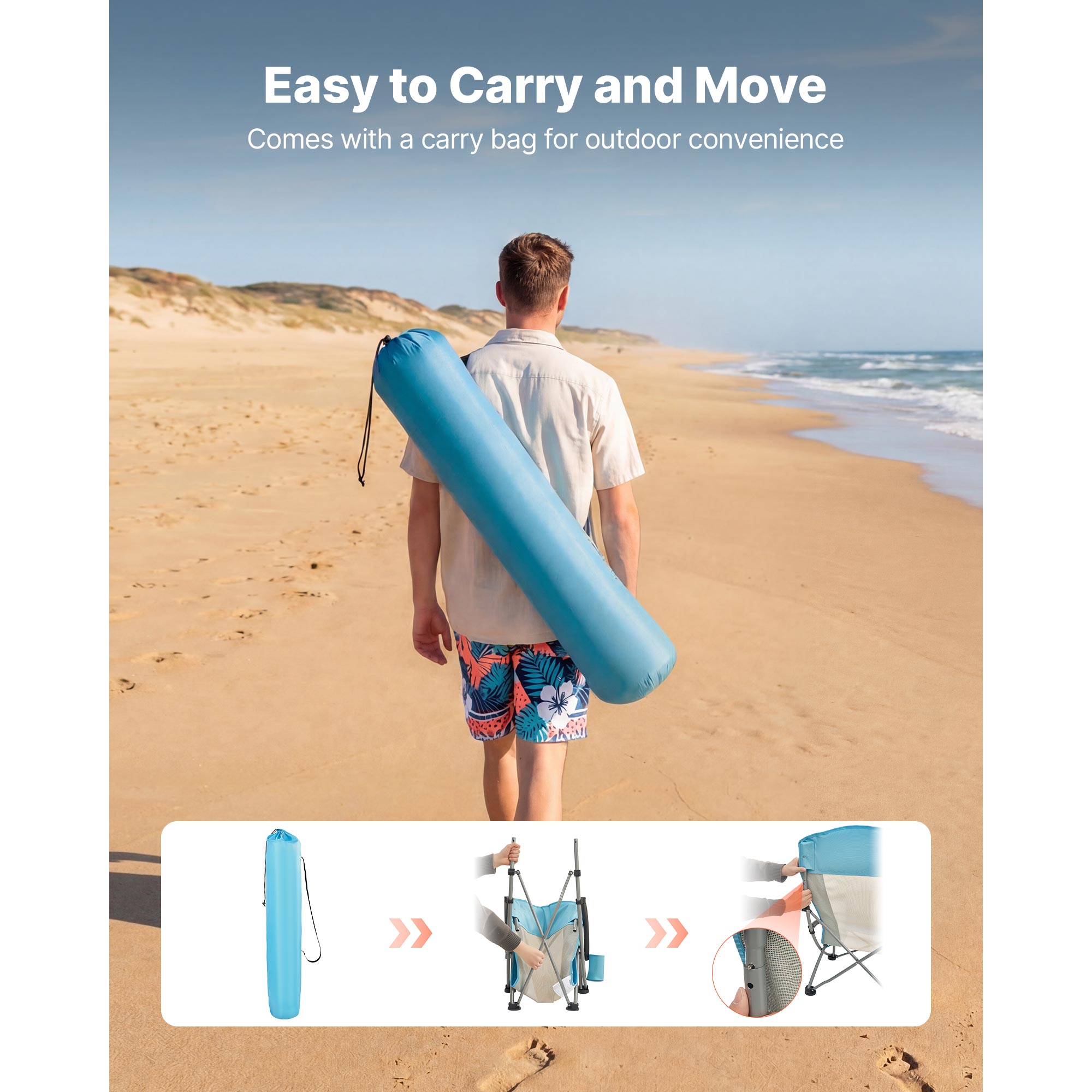 Lot de 2 chaises pliantes portables SucceBuy avec dossier haut, ideales pour le camping, les pique-niques, la randonnee et la peche en exterieur - 6
