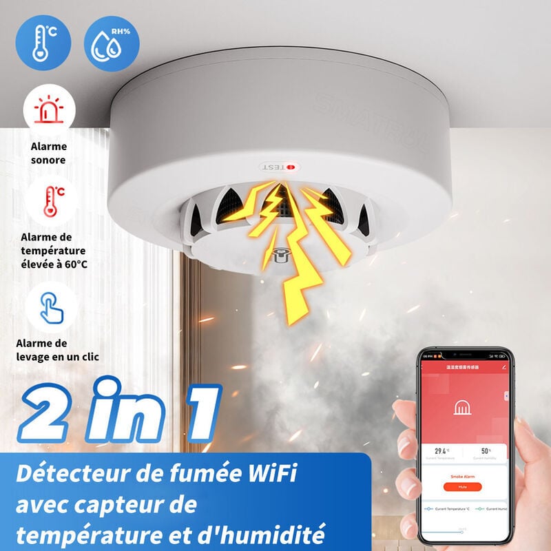 Détecteur de fumée WiFi, SDLOGAL 2 Pack Capteur de température et — free download