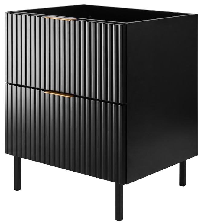 Szafka pod umywalkę FLOW 60 cm czarna 2 kolory uchwytów nóżki w zestawie ryflowane fronty