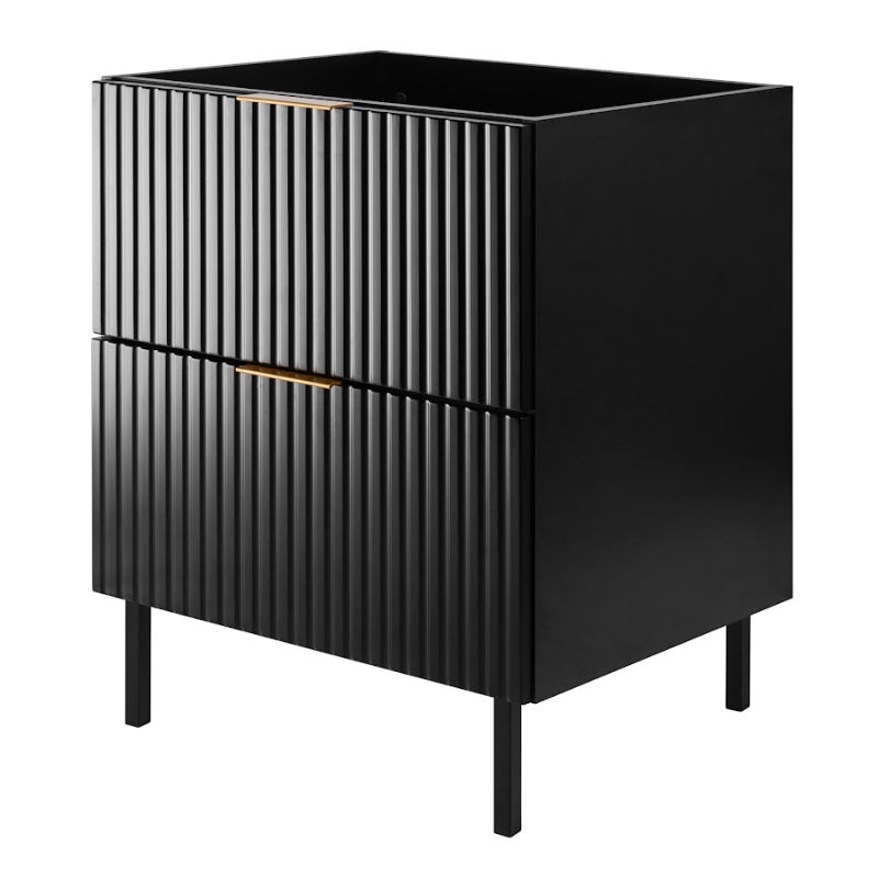 Szafka pod umywalkę FLOW 60 cm czarna 2 kolory uchwytów nóżki w zestawie ryflowane fronty