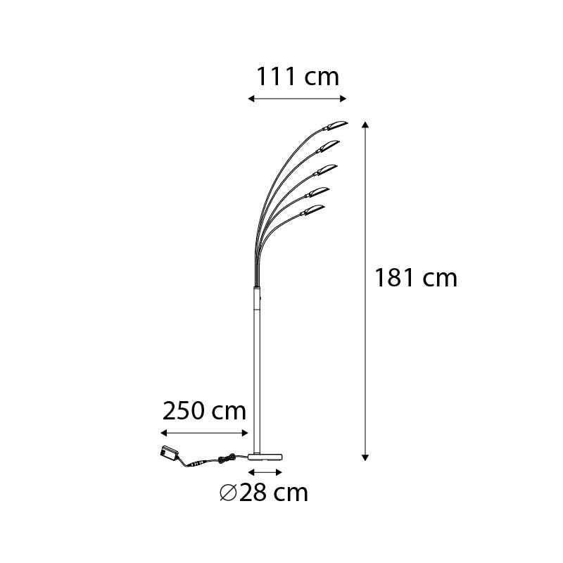 LED Dimmable Lampadaire variateur inclus sixties - 5 lumière - H 1810 mm - Noir - Design - Éclairage intérieur - Salon I Chambre I Cuisine I Salle à - 3