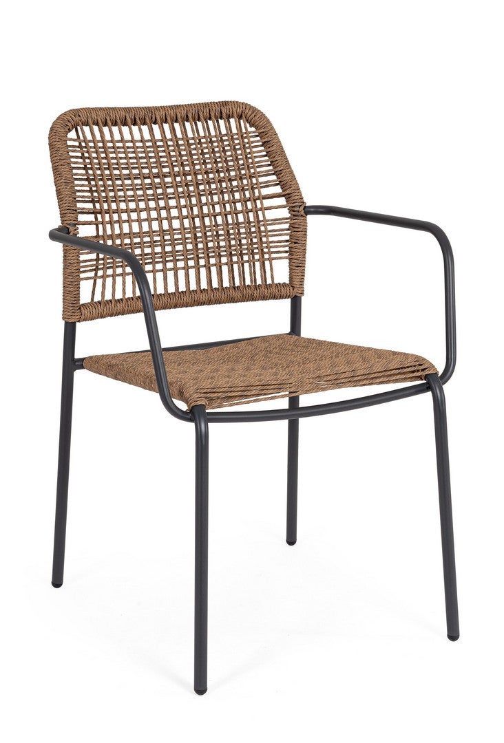 Zestaw 6 krzeseł ze stali lakierowanej elektroforetycznie z syntetycznym splotem włókiennym, antracytowy, do użytku wewnątrz i na zewnątrz