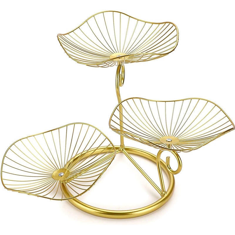 3-poziomowy kosz na owoce, dekoracyjna żelazna miska na owoce, metalowe tace do przechowywania warzyw, owoców, chleba i przekąsek, złoto
