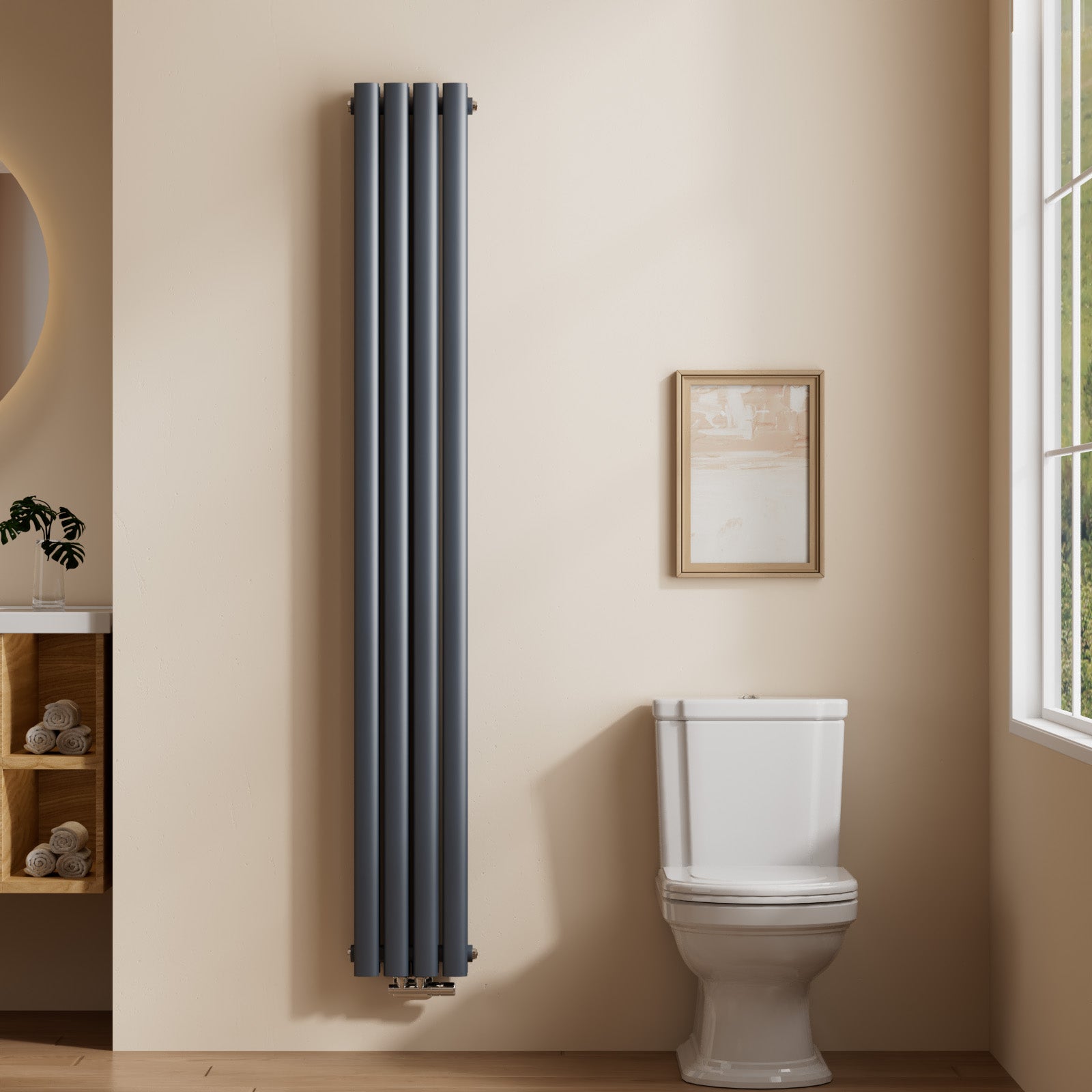 EMKE Grzejnik Stalowy Podwójny Pionowy 678W, 180x24 cm, 6 bar, do 9 m² – Antracytowy