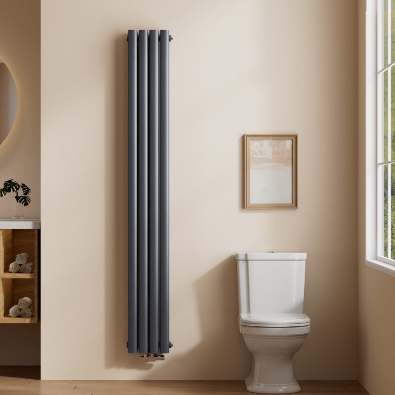 EMKE Grzejnik Stalowy Podwójny Pionowy 678W, 180x24 cm, 6 bar, do 9 m² – Antracytowy