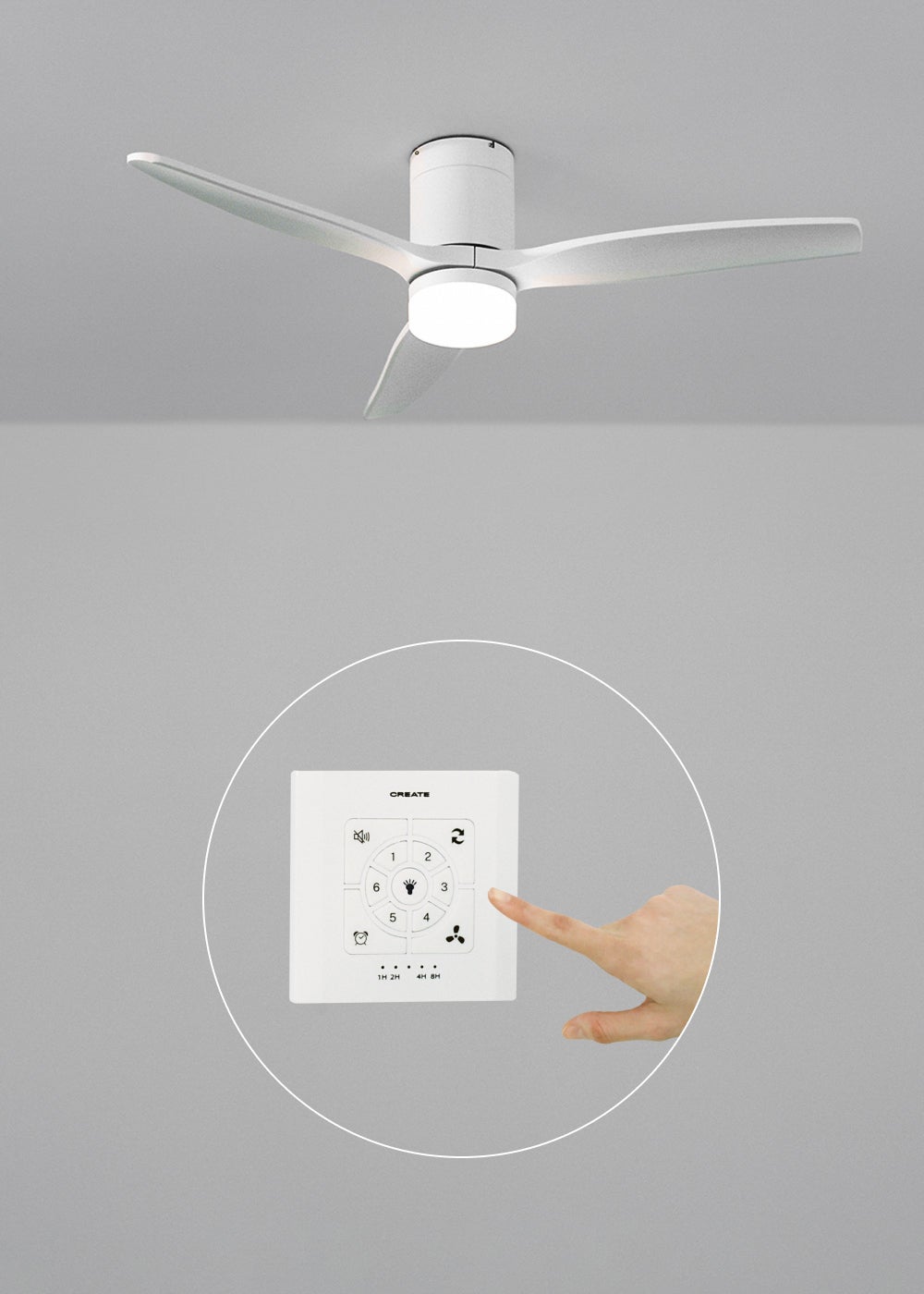 CREATE - WIND CALM M - Ventilateur de plafond silencieux 40W avec pales techniques en ABS Ø132cm avec eclaraige avec contrôleur mural - 4