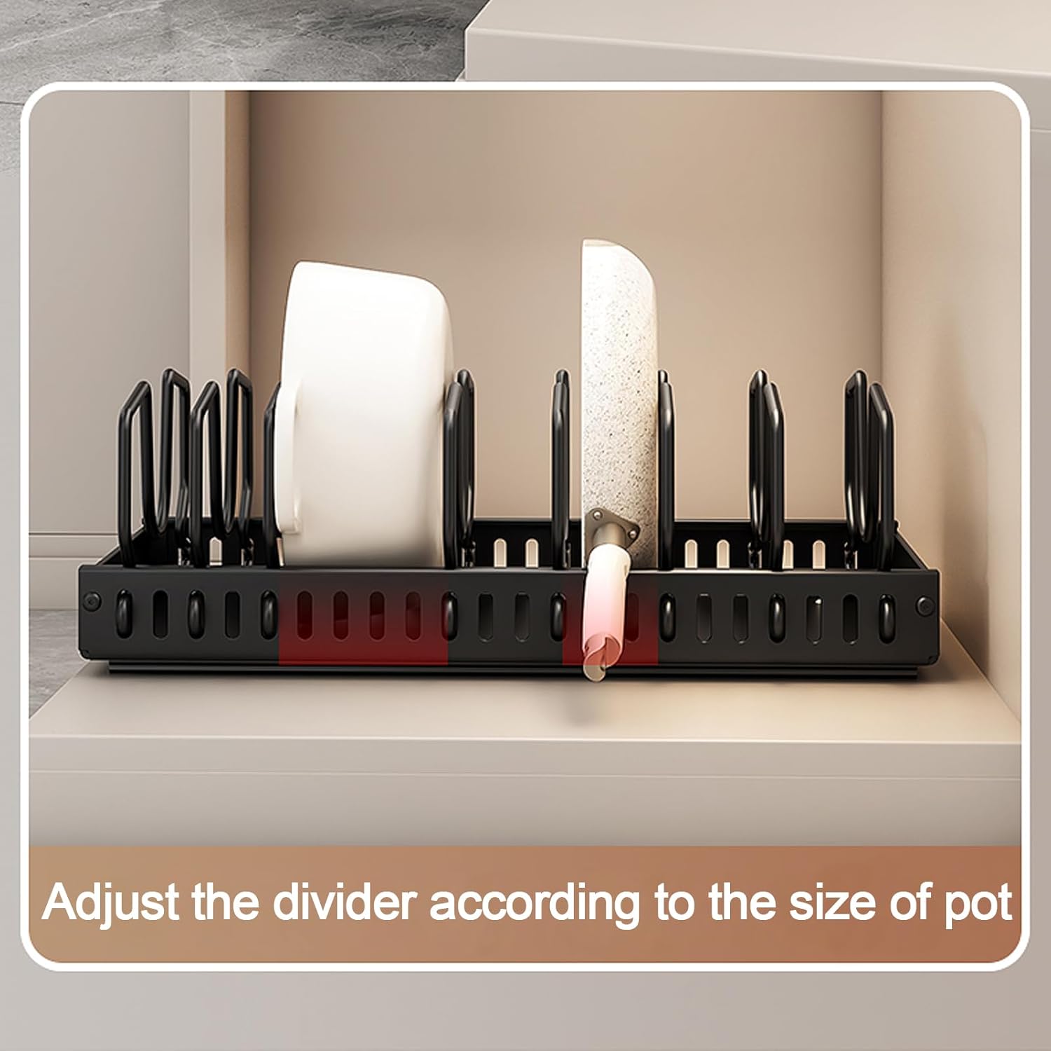 Support de rangement noir pour casseroles et poêles sous armoire, support coulissant pour couvercles de casseroles et poêles de cuisine - 5