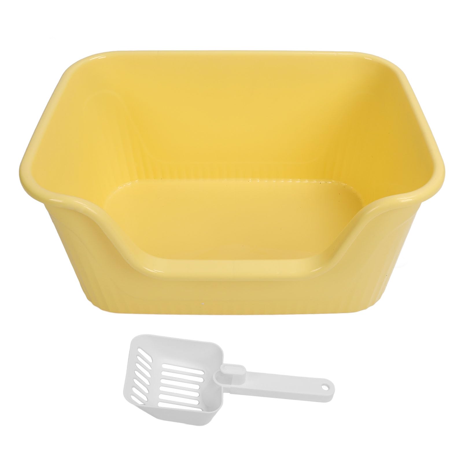 Caixa de areia para gatos grande, laterais altas, antirrespingos, fácil de limpar, aparência simples, caixa de areia para gatos grandes (amarelo) - 7