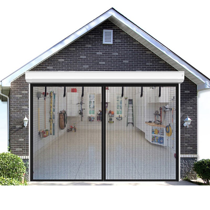 Drzwi garażowe z moskitierą magnetyczną i szyną, 254 x 218 cm, wytrzymała siatka z włókna szklanego, drzwi przeciw owadom, szybki dostęp, łatwy monta