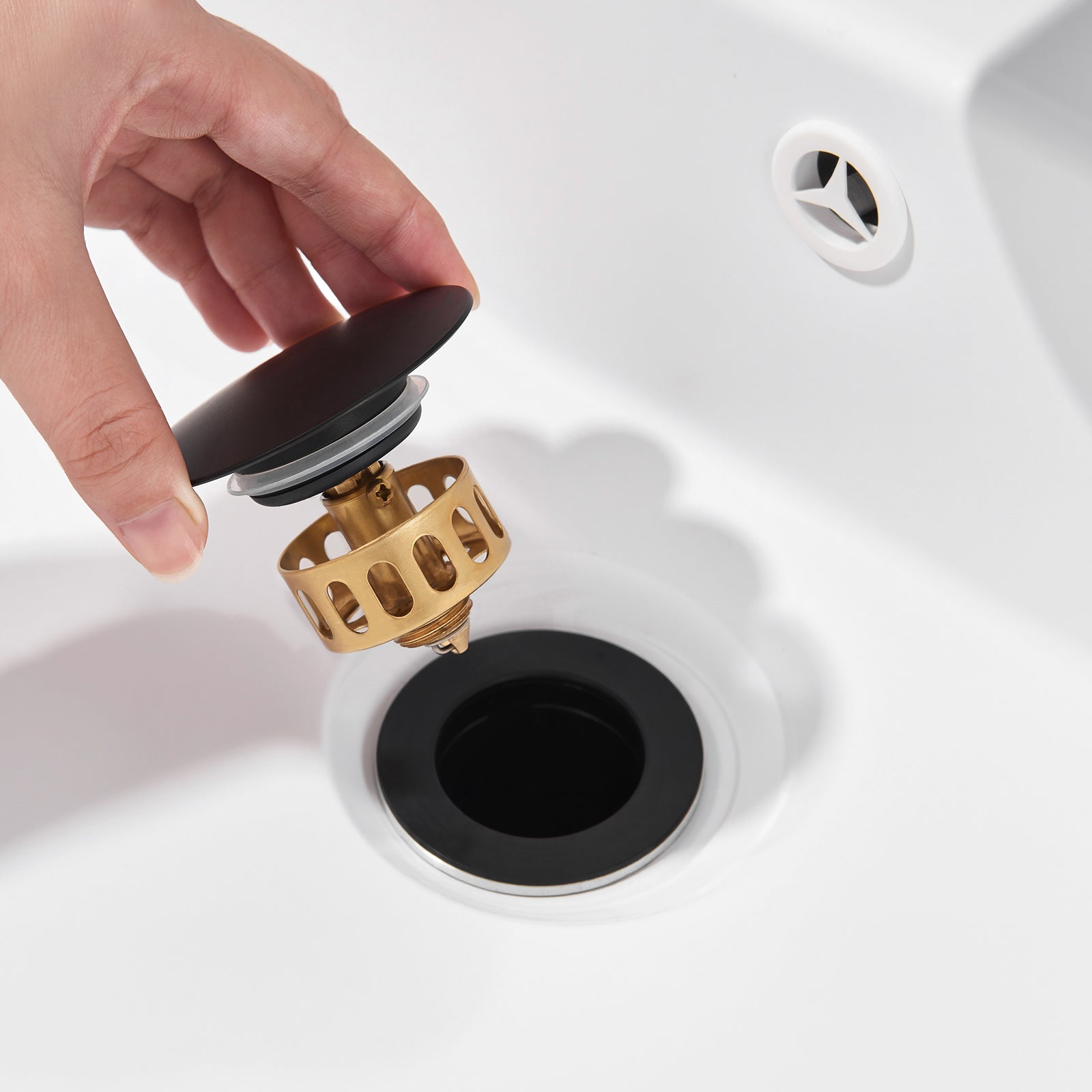 Auralum max Bonde Lavabo Pop Up Avec Trop Plein,Bouchon Vidange avec Panier à Crépine,Bonde Vidage en Laiton/Inox pour Lavabo de Salle Bain ,Noir - 7