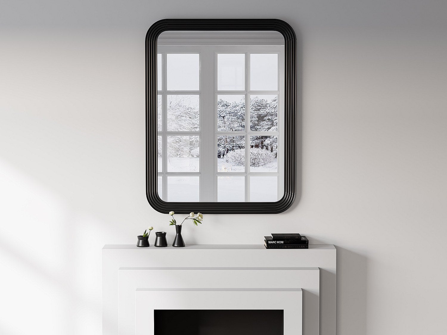 Lustro prostokątne z drewna paulowni - szer. 85 x wys. 110 cm - Czarny - JIMIA