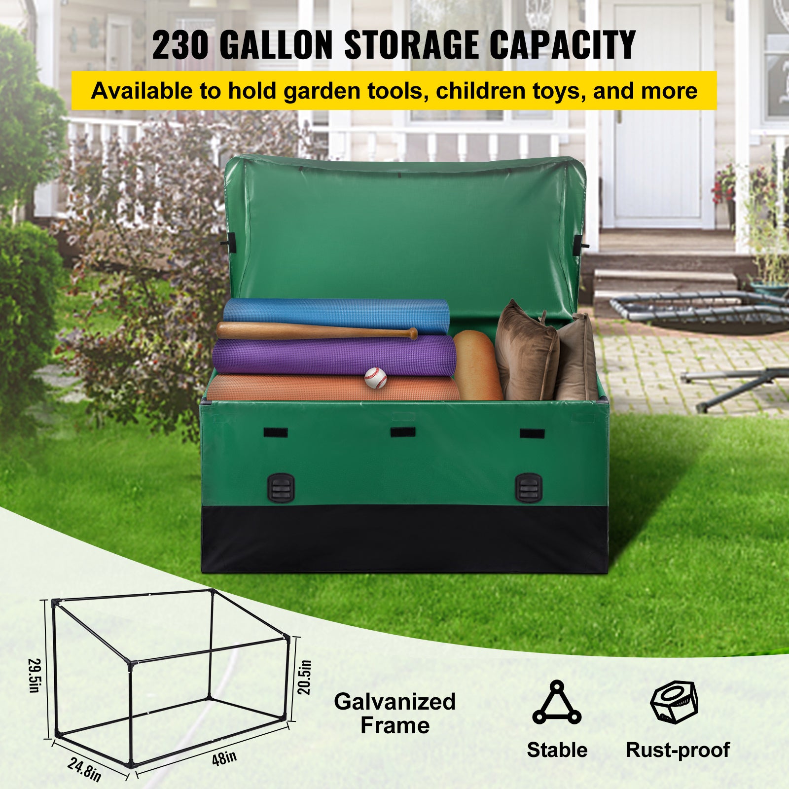 Coffre rangement extérieur 230 gallons,SucceBuy bâche PE imperméable,cadre galvanisé,protection toutes saisons pour camping,jardin,piscine,cour - 6