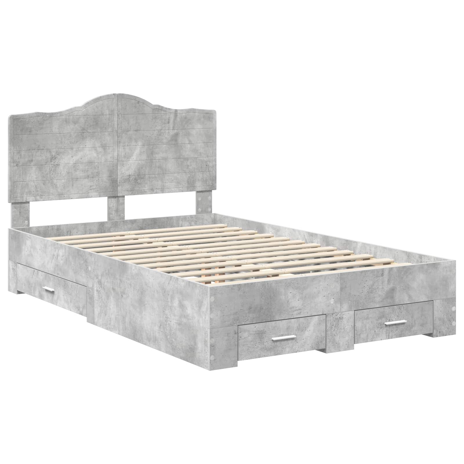 Cadre de lit en panneau de bois, gris béton, pour la chambre, 135 × 190 cm - 4