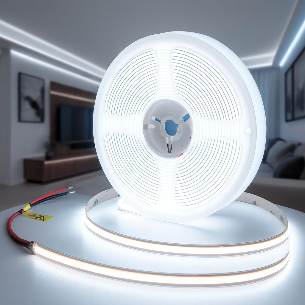 Yeewhale COB Tira De Luces LED 6000K 65.6ft DC 24V Regulable Blanco Flexible Luz De Cinta LED Para Dormitorio, Con Control Remoto Y Aplicación, Luces De Cinta LED CRI90+, Para Sala