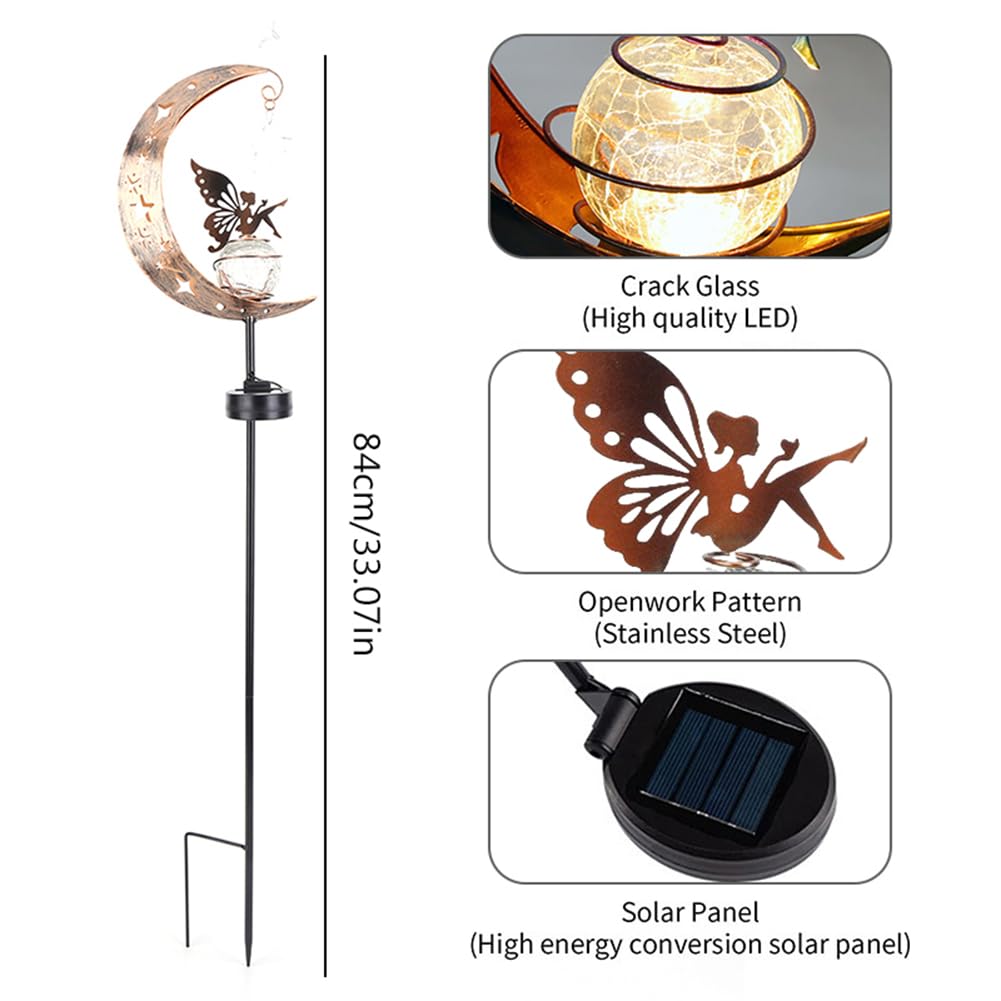 Lampe Solaire Exterieur Jardin, Fée Elfe Lune Solaire Lampe pour Étanche Decoration Jardin Exterieur, Lumiere Solaire Exterieur LED Boule de Verre - 6