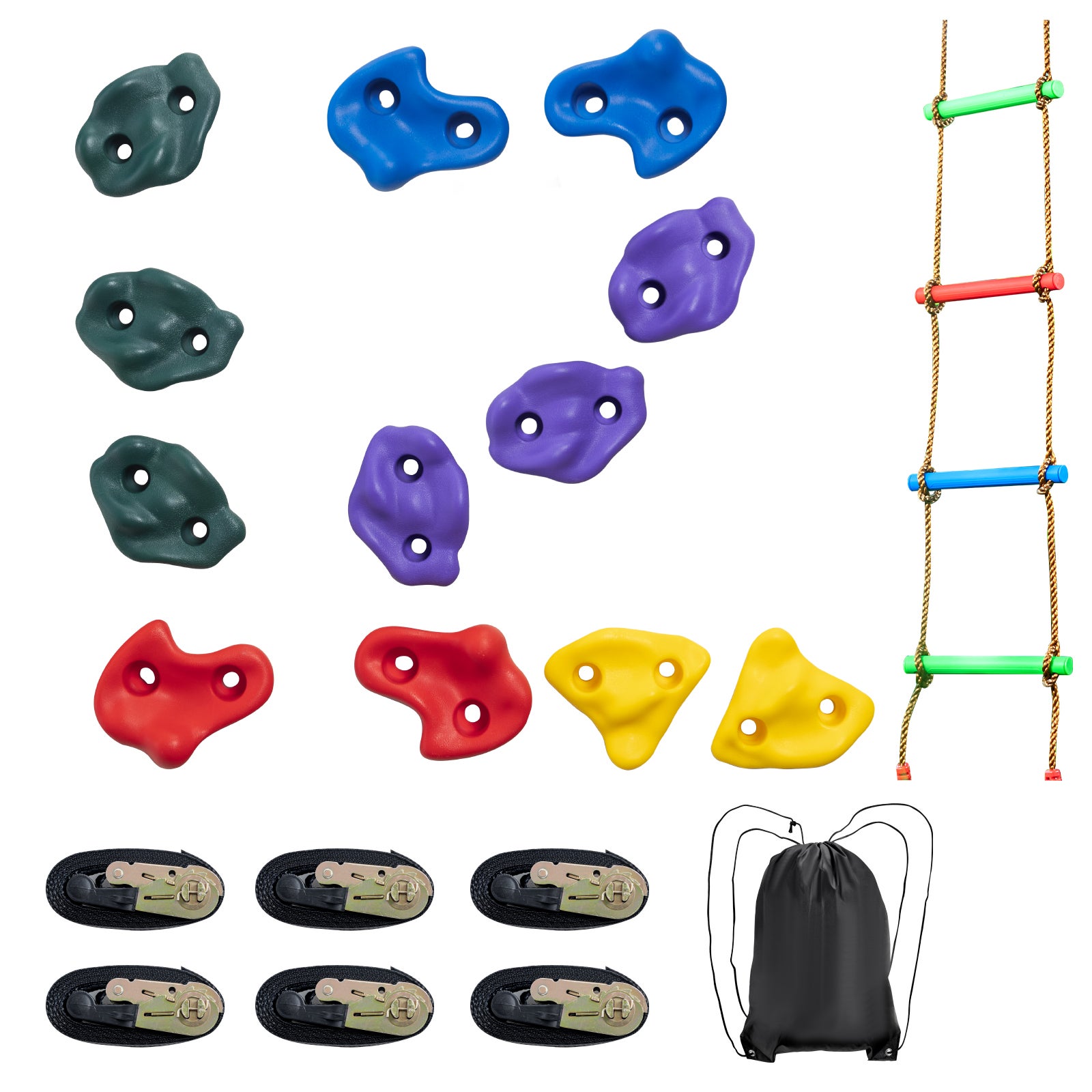 VEVOR Kit d'Escalade d'Arbre Ninja 12 Supports d'Escalade d'Arbre 6 Sangles à Cliquet Extérieur