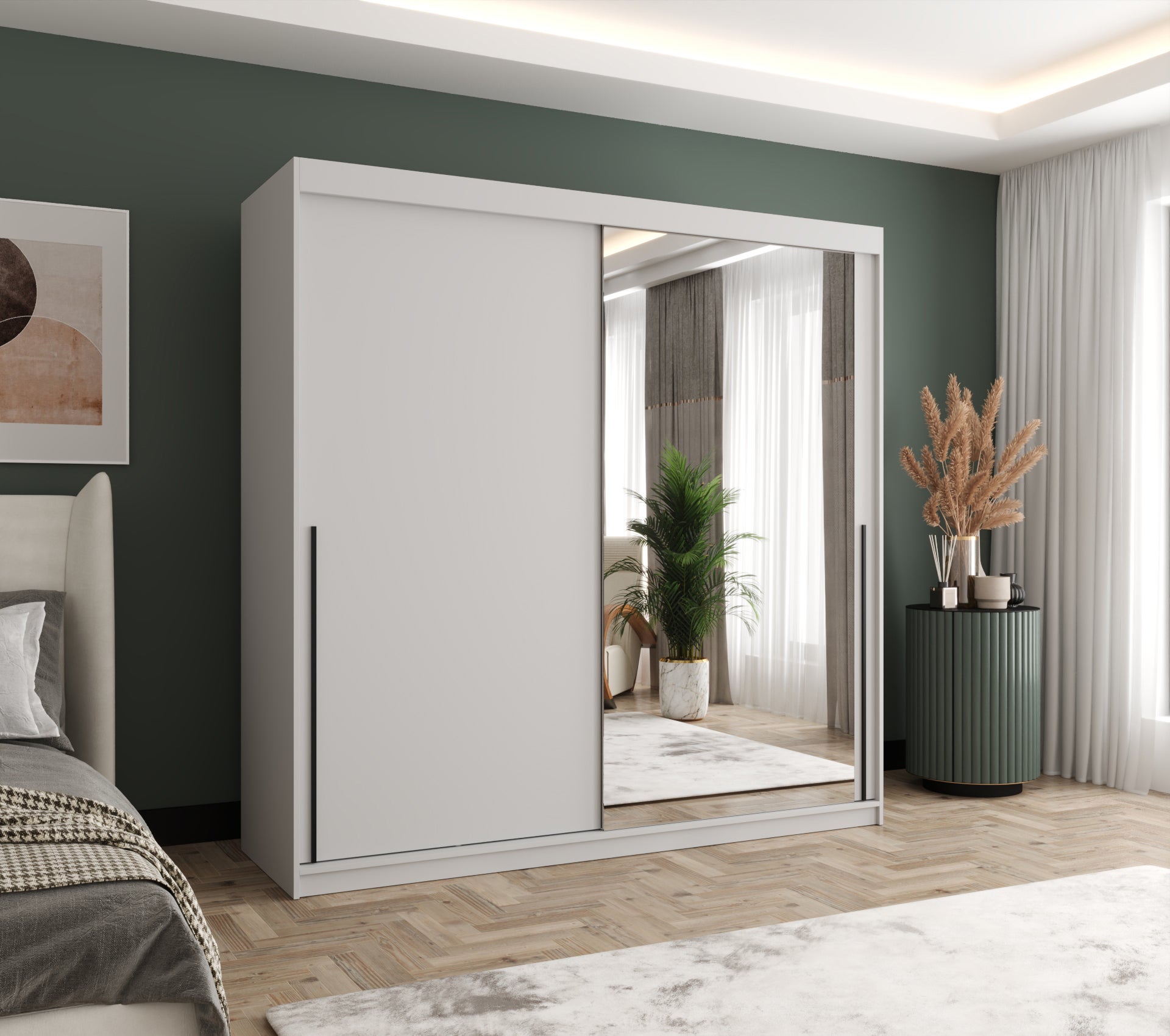 Szafa przesuwna z lustrem SIMA T2 200 x 62 x 200 biały + u. czarny - 2