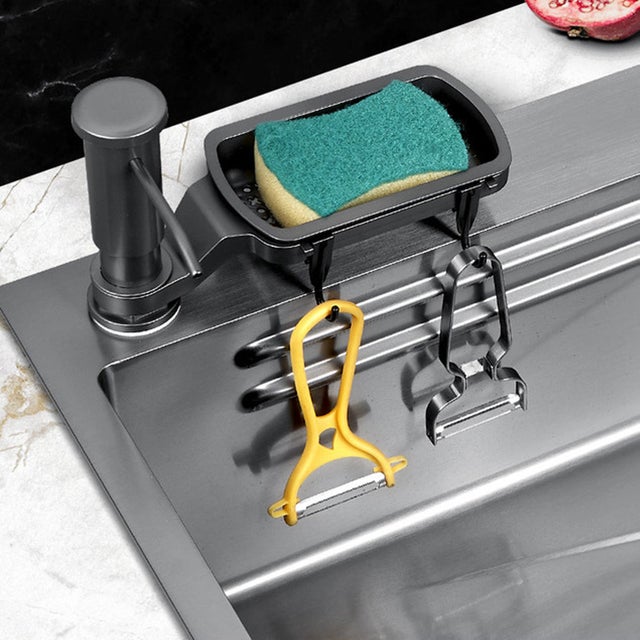 Dispensador de jabón para fregadero de cocina con bomba, tubo de 100 cm y portaesponja ABS