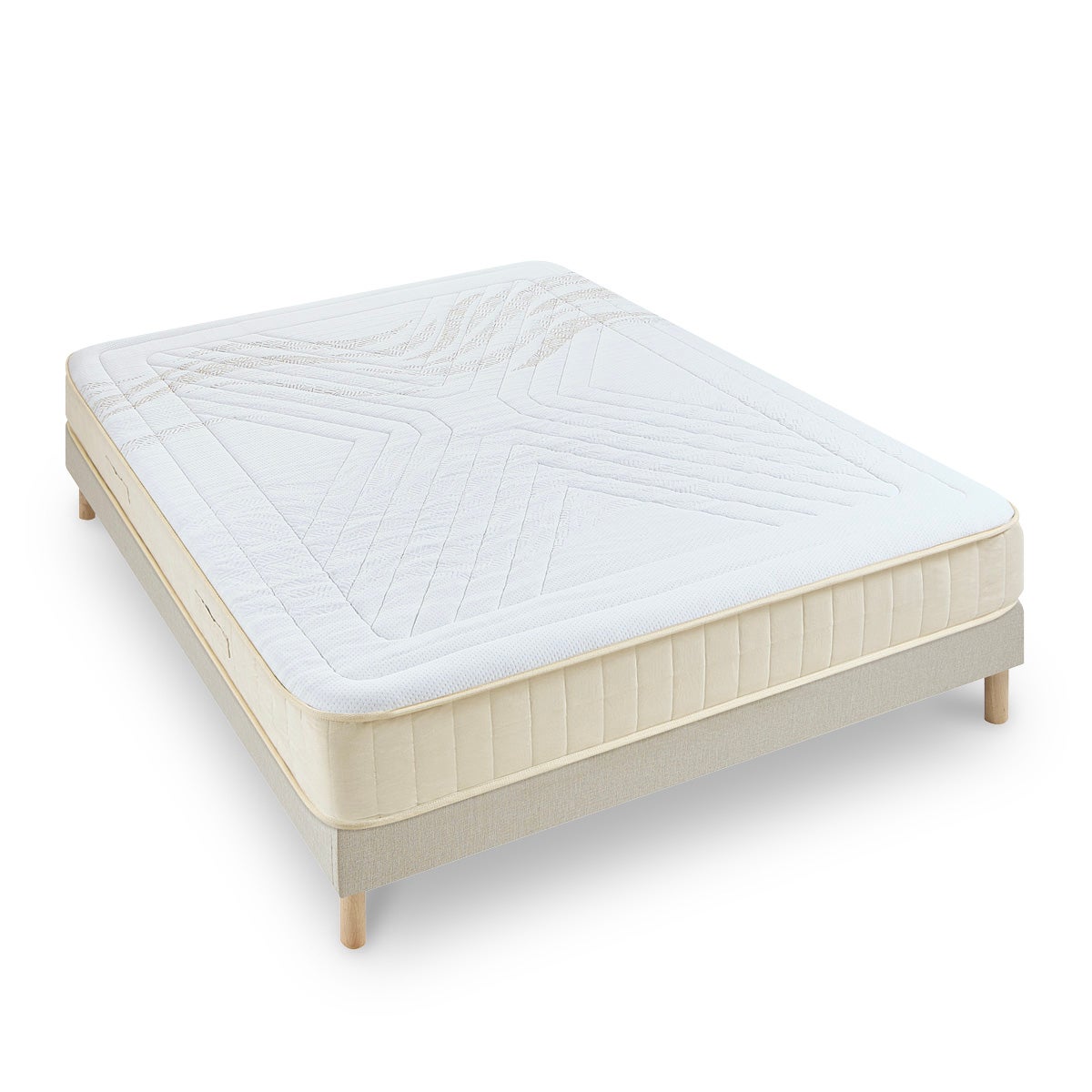 Lit gigogne 90 x 200 cm avec 3 tiroirs - tête de lit réglable - tissu lin - beige | Leroy Merlin