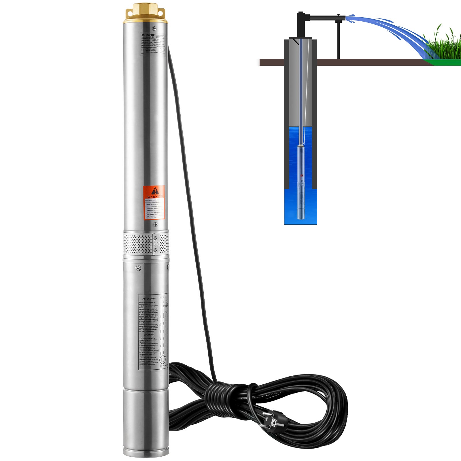 Pompa głębinowa pompa wodna ze stali nierdzewnej 750W 230V 7,1 m³/h VEVOR