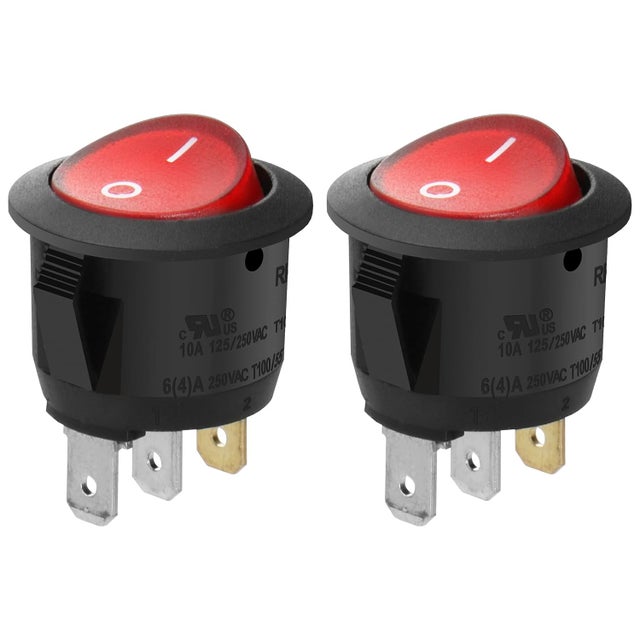 Interrupteur basculant ON/OFF rond à 3 bornes, lumière rouge 10 A, 250 VAC (lot de 2)
