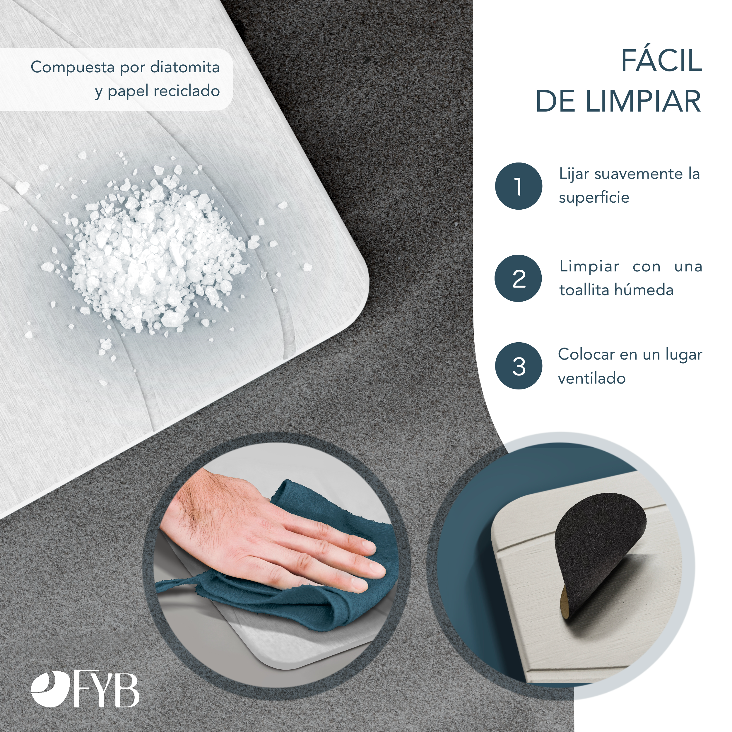 Alfombrilla de Diatomita para Baño Blanca 60x40 – Secado Rápido, Antideslizante y Antibacteriana – Piedra Diatomita - 5