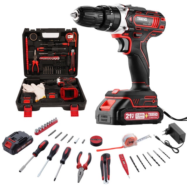 TEENO Perceuse Visseuse Sans Fil 21V Pour Batterie Makita 2x2.0Ah Batteries,45 Nm Visseuse Devisseuse Sans Fil,25+1 Réglages de Couple,2 Vitesses,46