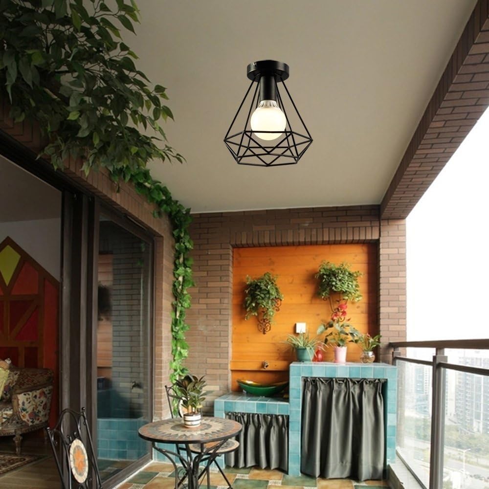 Plafoniera Industriale Vintage - Lampada Da Soffitto In Metallo Nero, 2 Attacchi E27, Per Interni - Foto 7