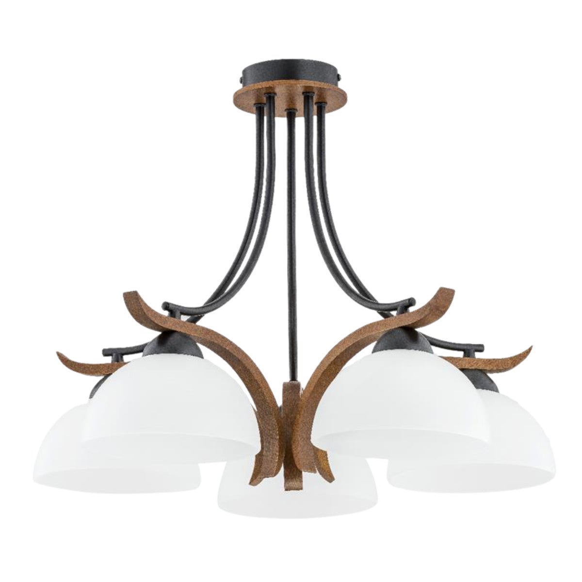 Lampa wisząca BAFIA czarno-biała-ciemne drewno 5 x E27 x 15W wym: 46 x 50 x 50 cm Alfa