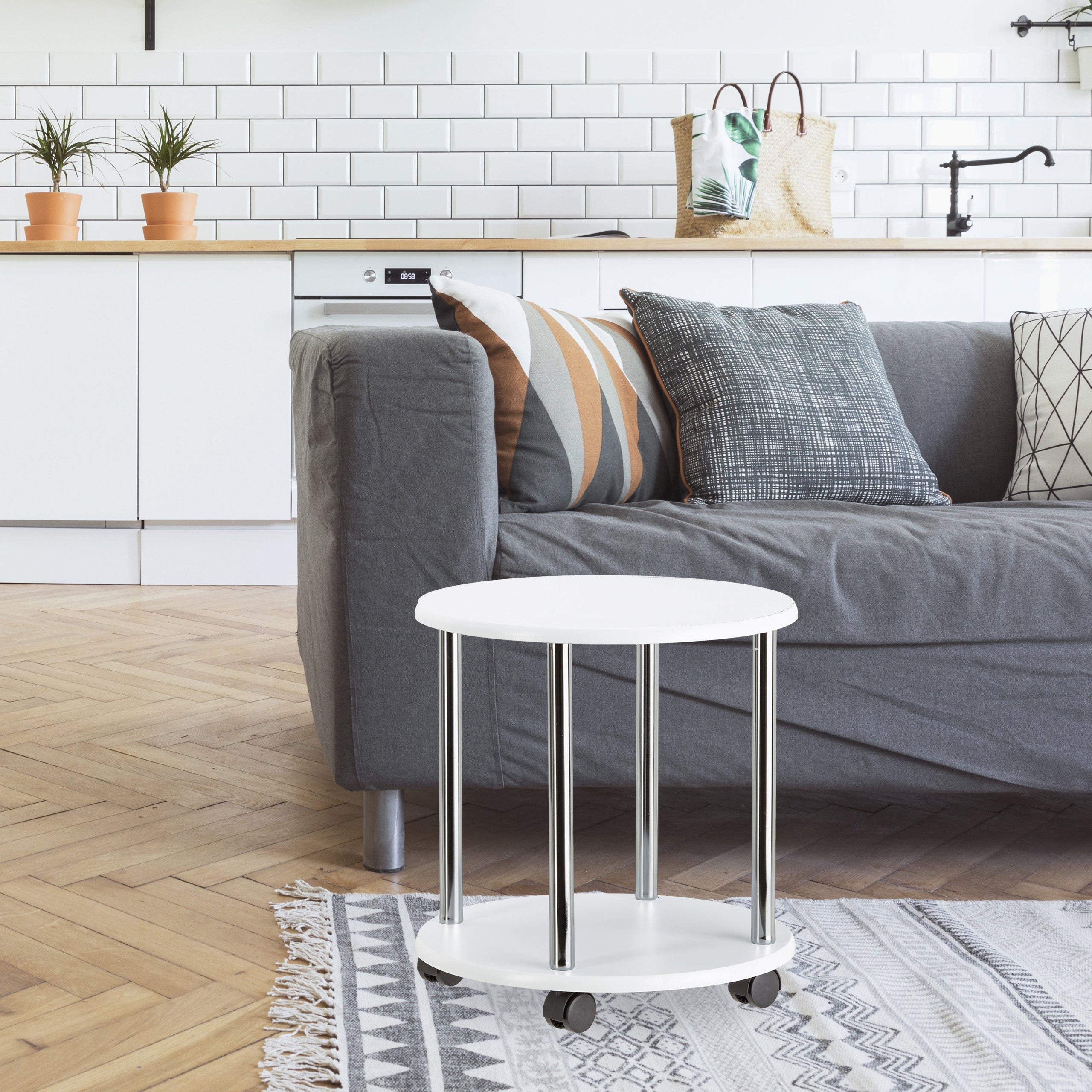 Relaxdays Tavolino da salotto legno carrello con ruote multiuso