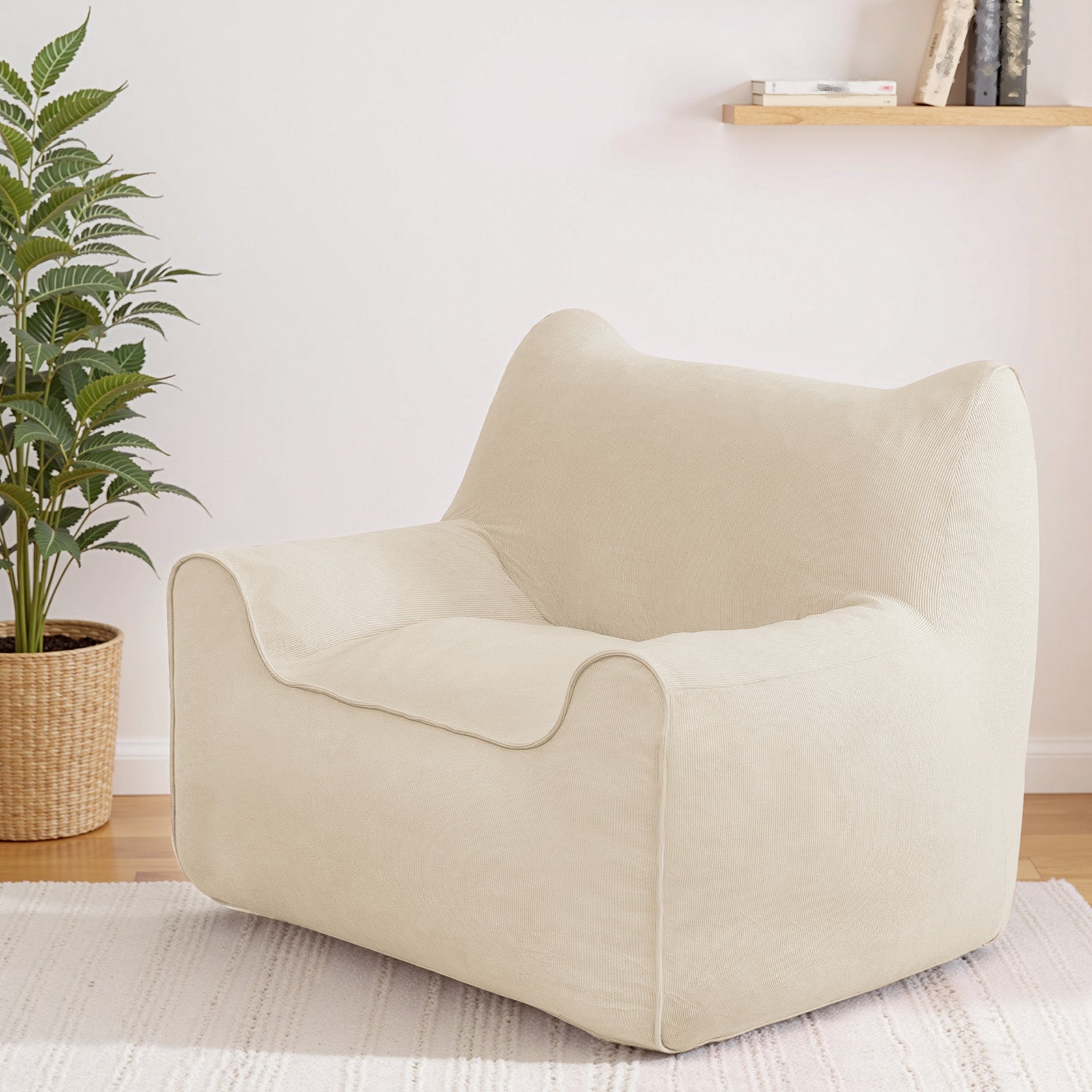 Poltrona de veludo cotelê, pufe 90x75x75cm, para quarto, sala de estar, presente de Natal - Bege - 5