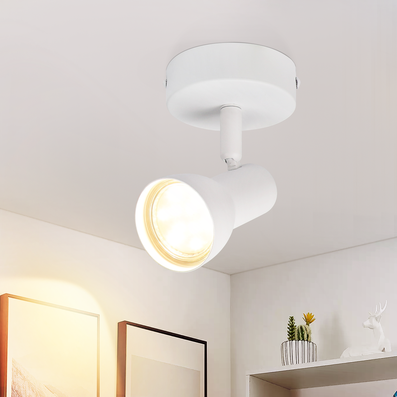 ZMH Biała lampa sufitowa z reflektorkiem GU10, regulowana w zakresie 350°, metalowa, nowoczesny design (żarówka nie jest dołączona)