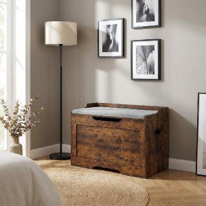 Cassapanca imbottita con schienale per soggiorno o camera da letto, struttura in legno massello, ottomana con contenitore, ideale per ingresso, negozi e molto altro ancora