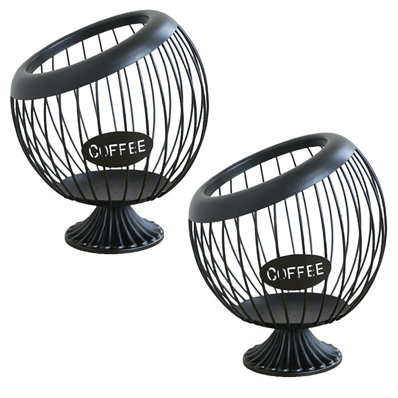 Koszyk na owoce i cukierki w kształcie kuli, wykonany z żelaza, prosty stojak na kapsułki z kawą, idealny do domu lub biura, czarny, 20 x 23 cm