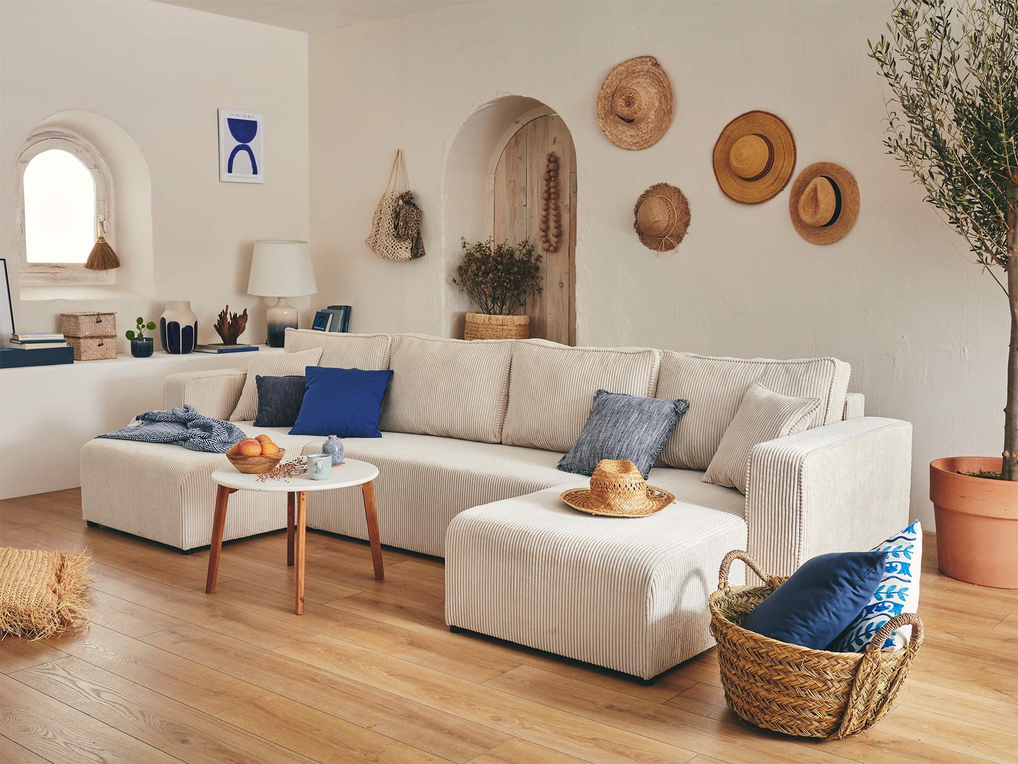 Canapé panoramique 7 places En U en Velours côtelé Beige - TOPAZE - Best Mobilier - 2