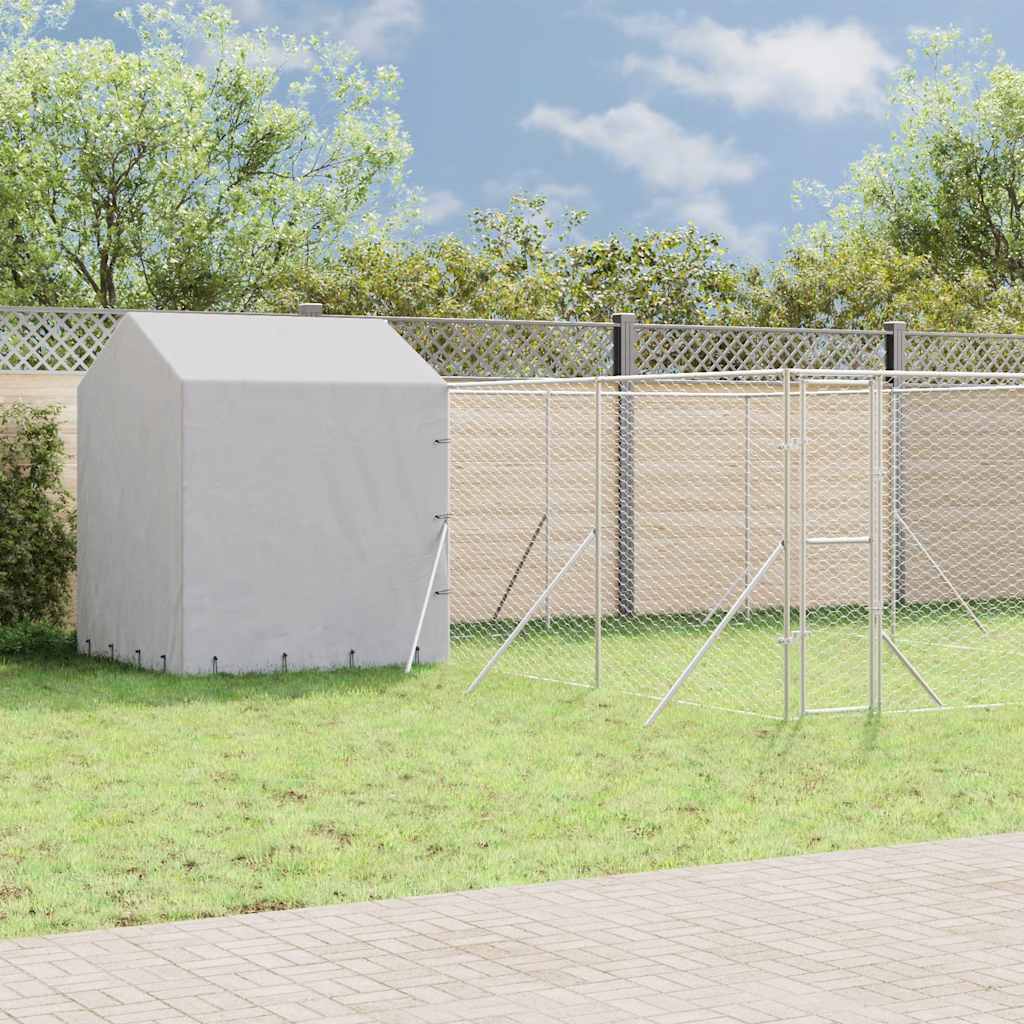 Kojec dla psa, z dachem, srebrny, 6x6x2,5 m, stal galwanizowana vidaXL