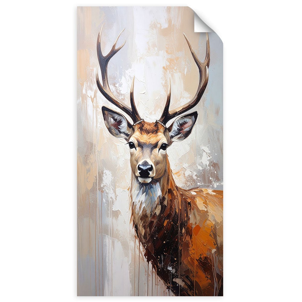 Naklejka samoprzylepna, Portret Jeleń Natura Zwierzeta Beżowy 50x100