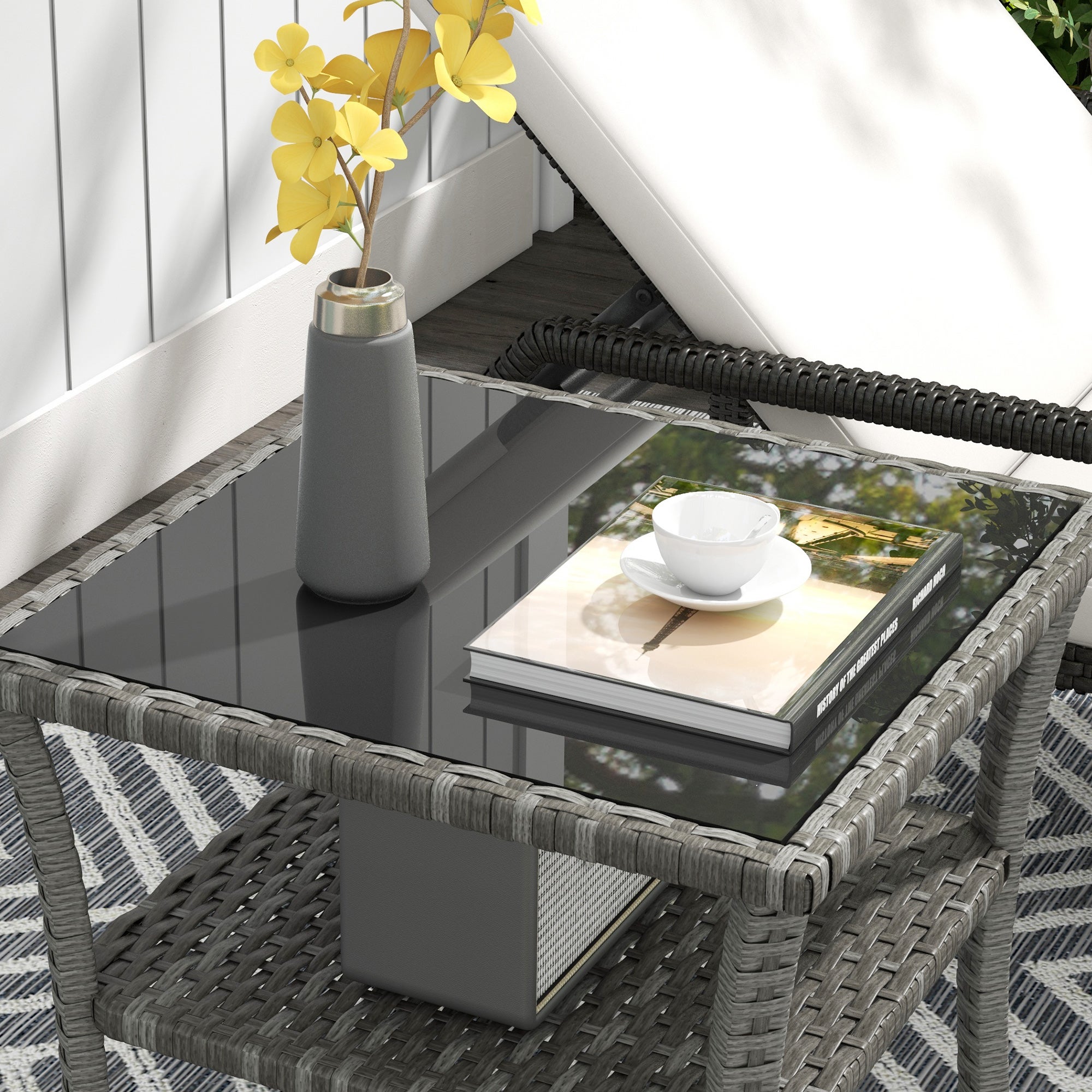 Table basse de jardin carré en Résine tressée Gris 4 places - 9