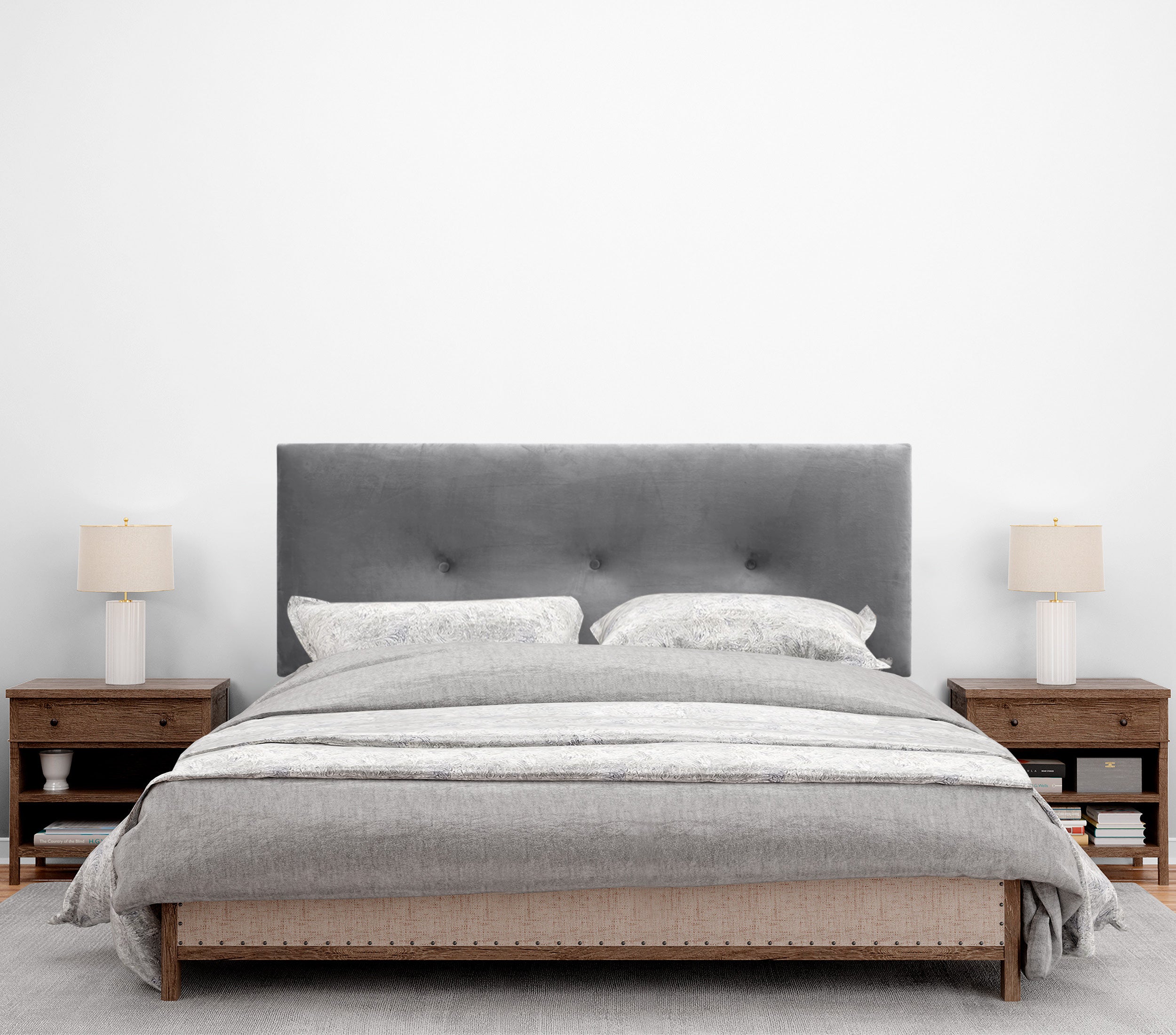 DHOME Testiera in velluto liscio con bottoni alta gamma moderna testiera imbottita per letto di lusso (Grigio Cenere, 145x60cm) - 4