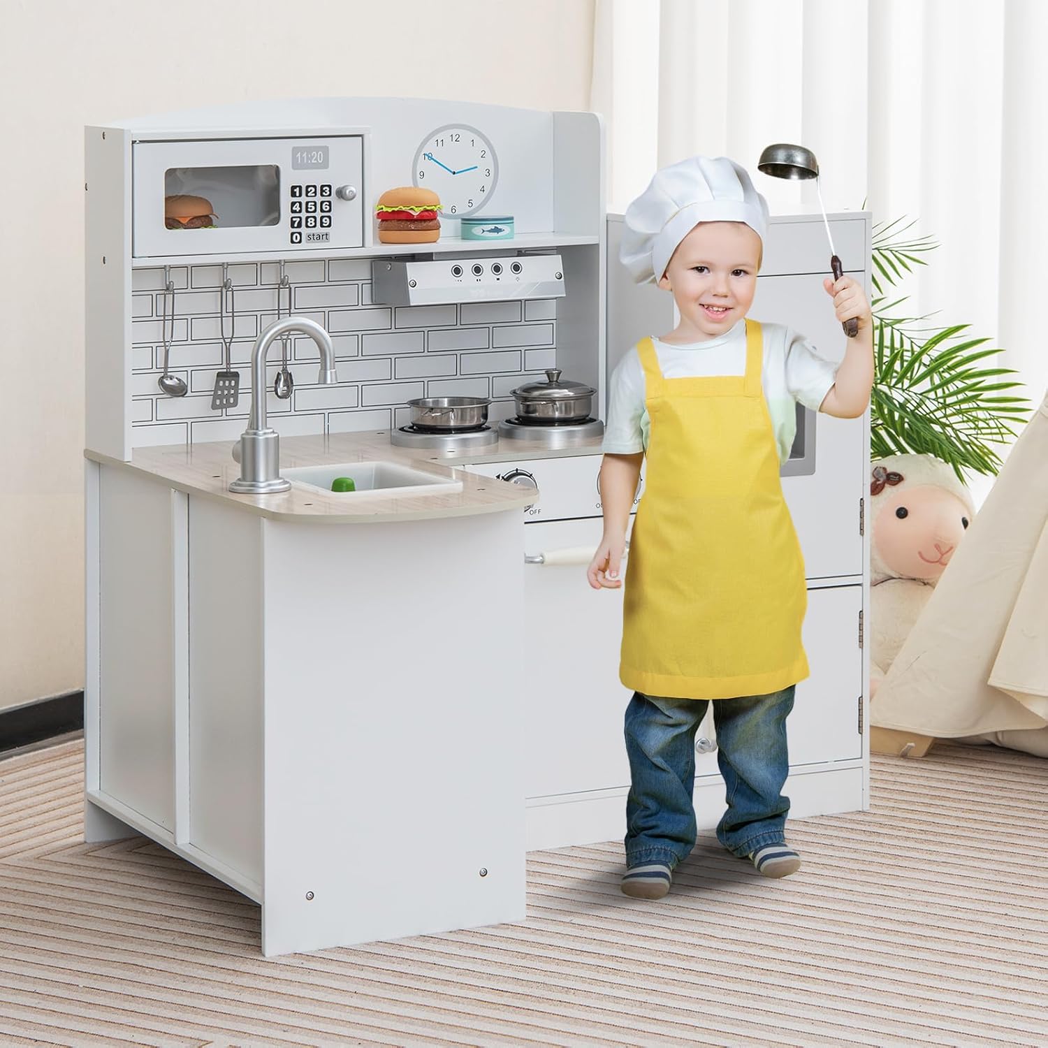 Set De Cuisine Jouet 10 Pièces AIYAPLAY – Aliments, Ustensiles, épices – Dès 3 Ans, Dimensions 36 X 21,5 X 25 Cm, Gris/jaune