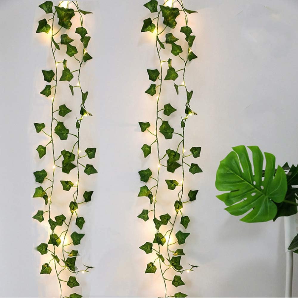 Luci A Forma Di Edera Con 20 LED Caldi, 2 Metri, Con Timer 6/18 Ore, Impermeabili E A Batteria (3 AA) Per Giardino E Balcone