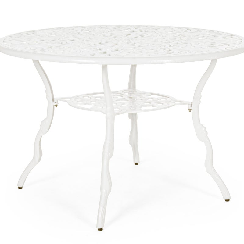 Stół okrągły "Victoria" Ø110 biały, z odlewu aluminiowego, do użytku w ogrodzie i na zewnątrz